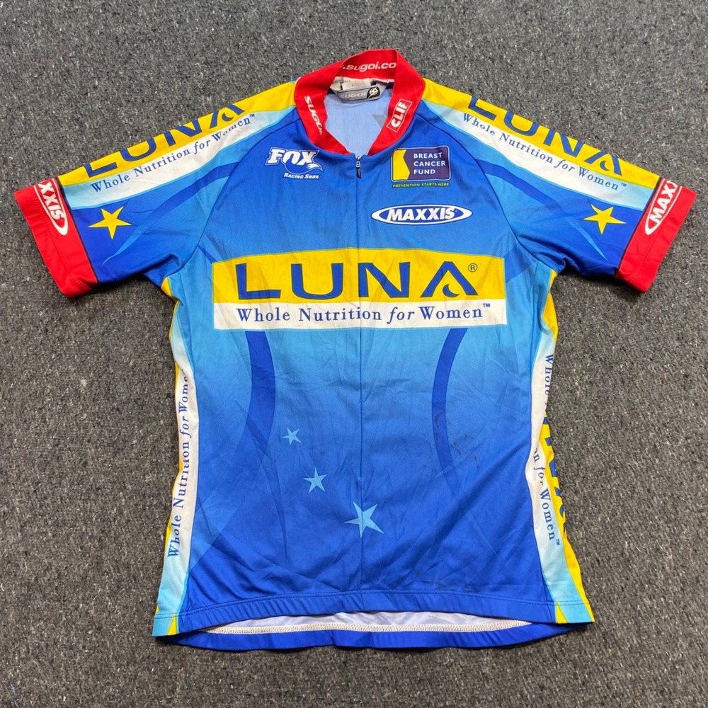 Sugoi Luna Chix Cycling Jersey Sz S Womens Blue Sporty Fox Racing Maxxis TShirt